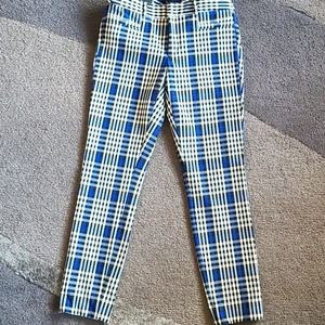 Blue and black plaid ankle pants